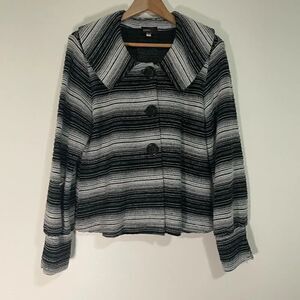 Andria Lieu Collection Womens Sweater Jacket Size L Black White Striped Buttons